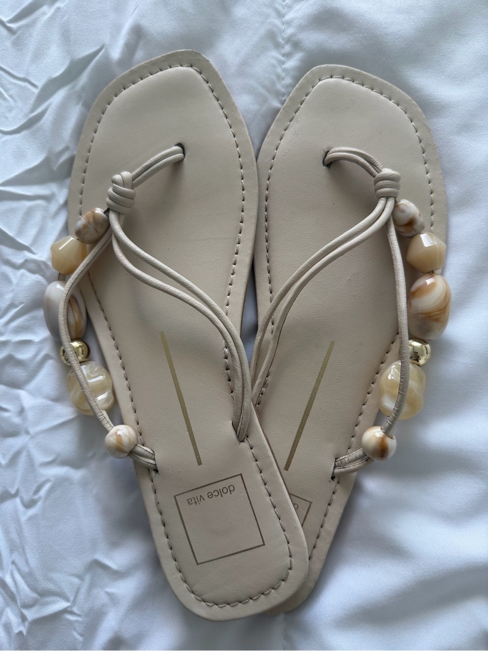 Dolce Vita cream beaded toe-loop sandals